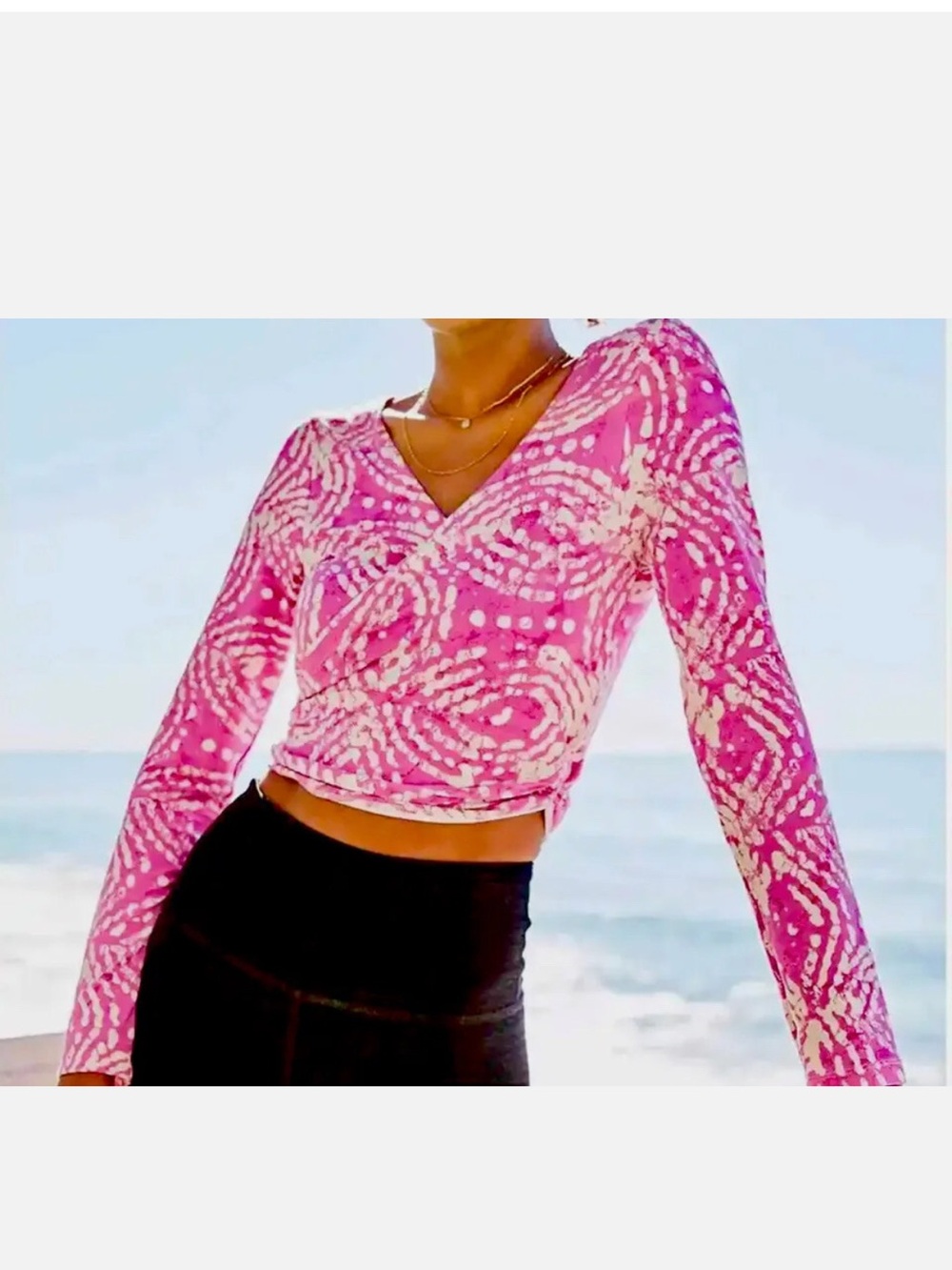 Anthropology Pink Long-Sleeve V-Neck Wrap Top